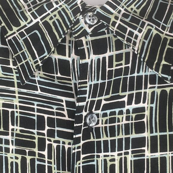 Claiborne Black Abstract Pattern Silky Short-Sleeve Shirt Men's Size L - Picture 8 of 13